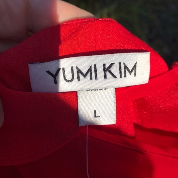 Anthropologie Yumi Kim Womens Red Wrap Midi Dress Ruffle Crepe Large - Picture 12 of 16